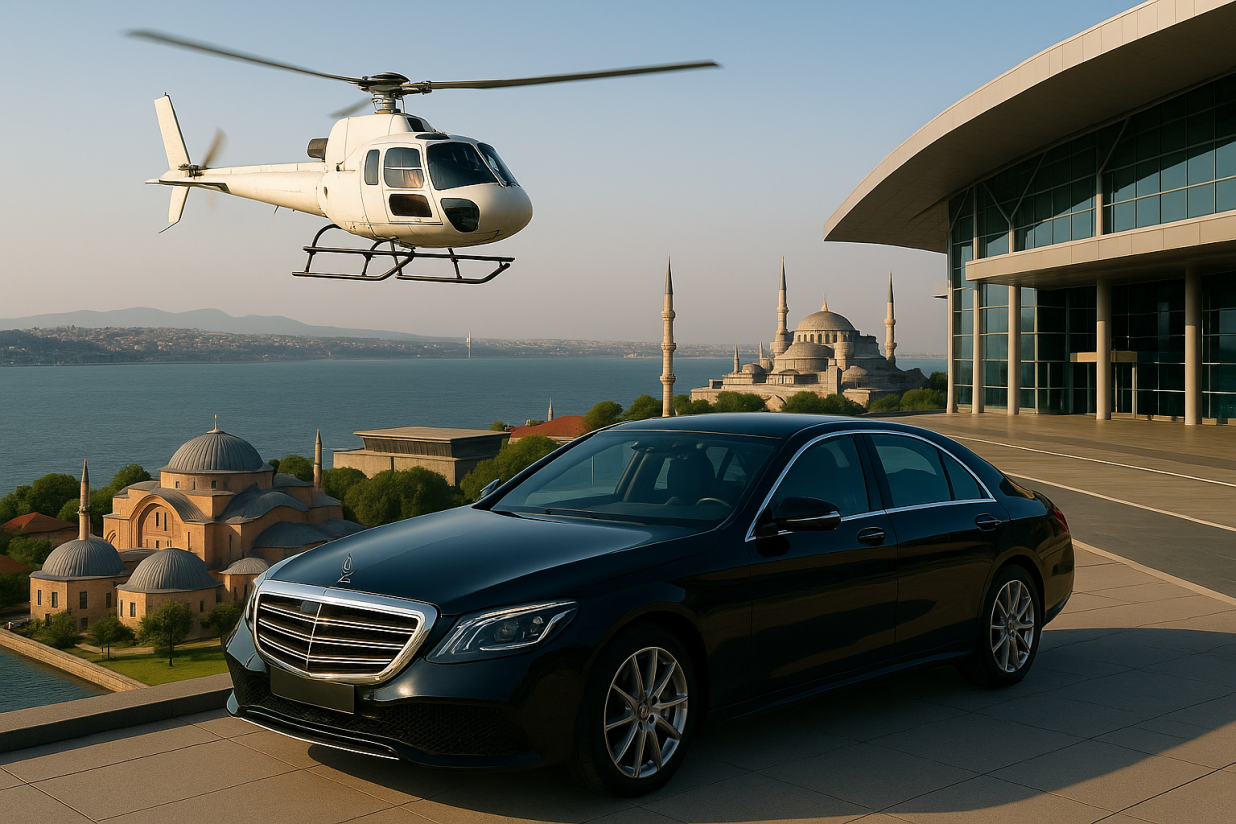 Luxury airport transfer vehicle waiting at an airport in Turkey